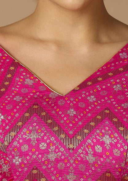 Pink Brocade V Neck Readymade Blouse