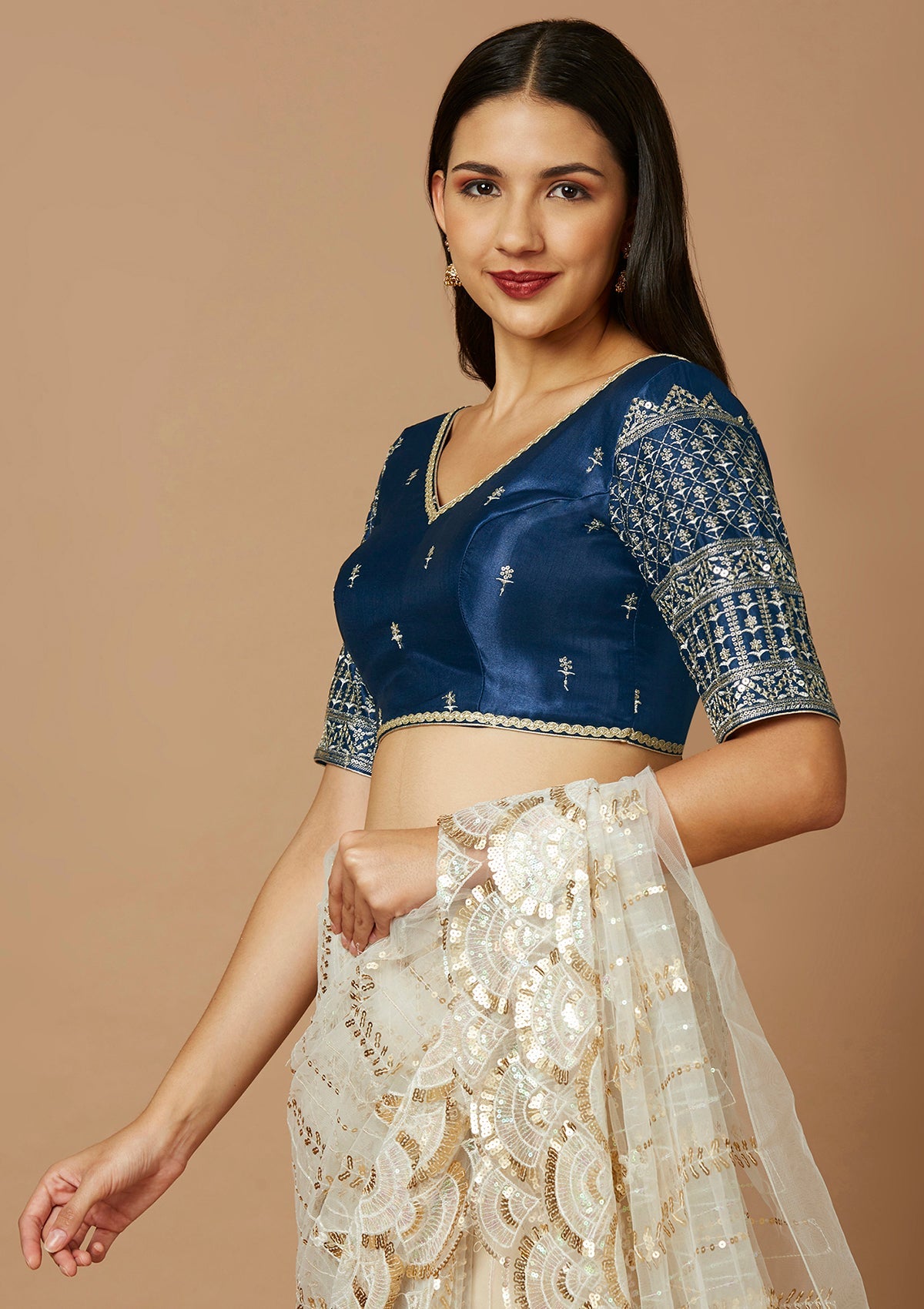 Navy Blue Embroidered Saree Blouse