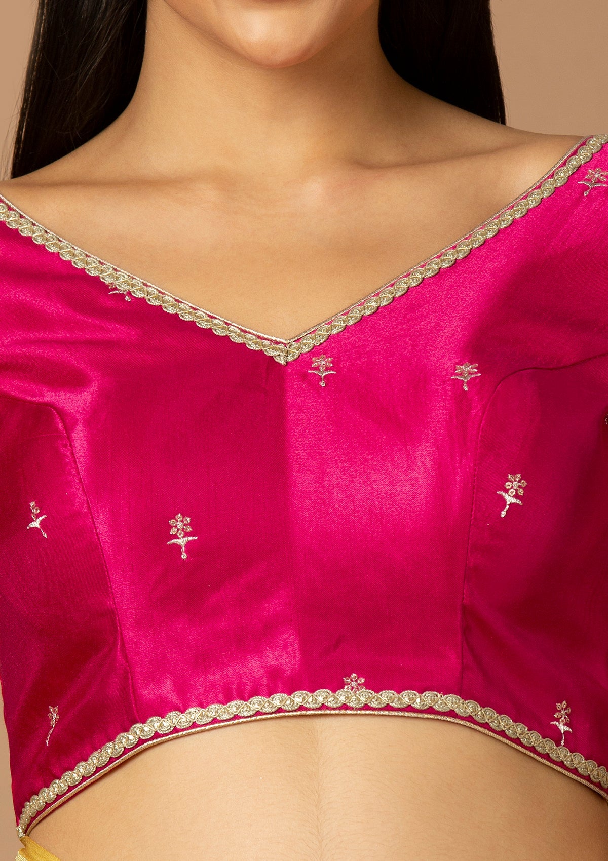 Hot Pink Embroidered Saree Blouse