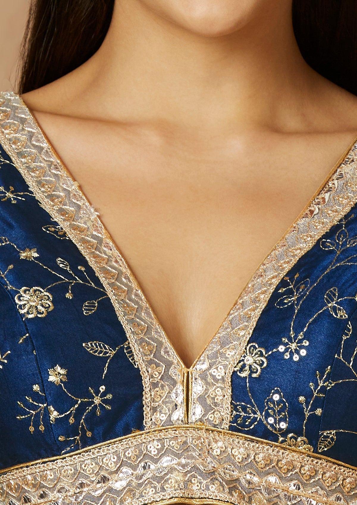 Navy Blue Zari Embroidered Saree Blouse