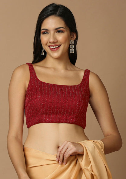 Maroon Silk Sleeveless Readymade Padded Blouse