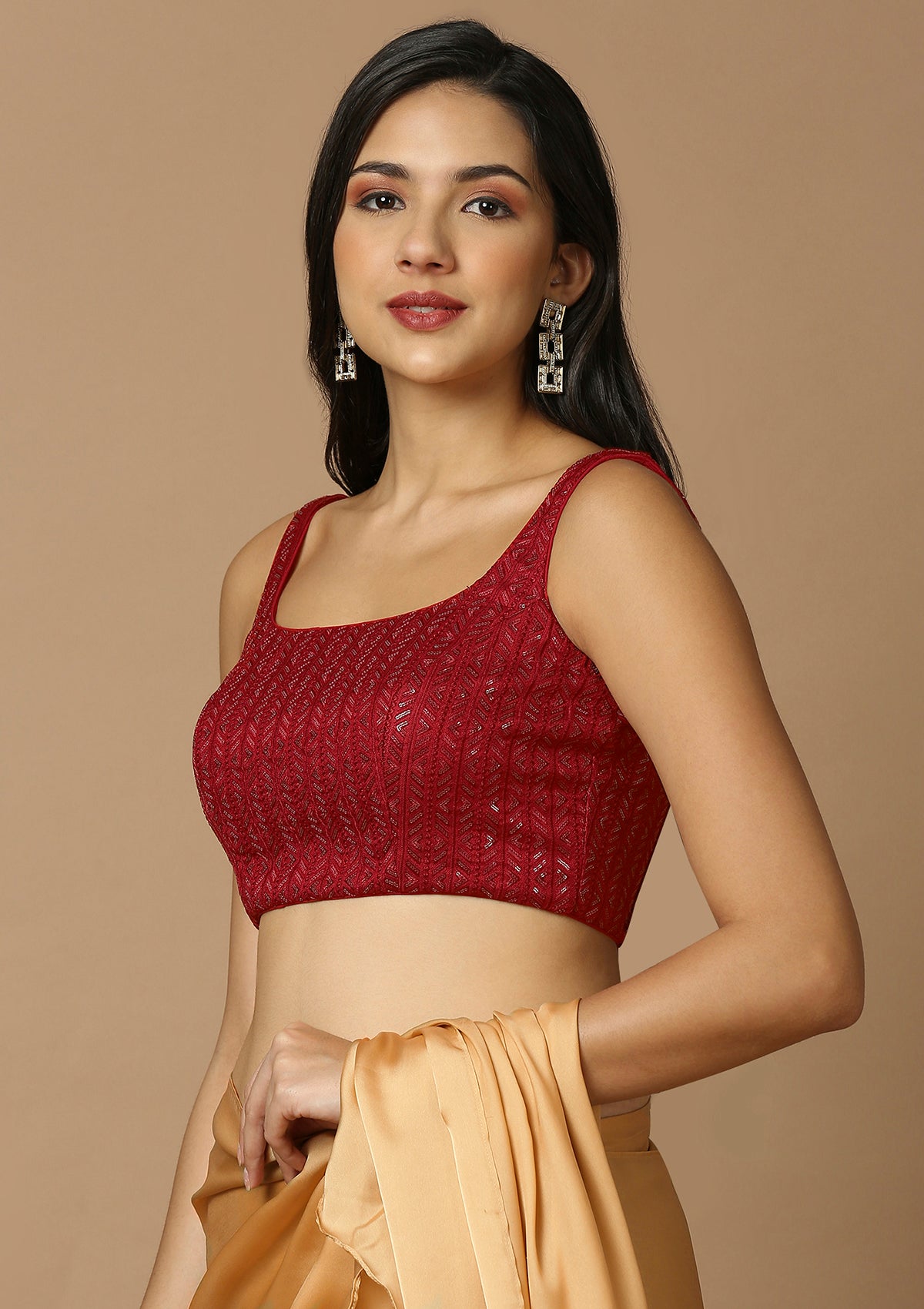 Maroon Silk Sleeveless Readymade Padded Blouse