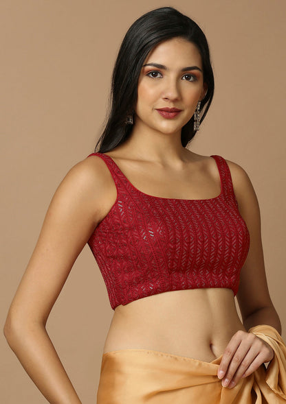 Maroon Silk Sleeveless Readymade Padded Blouse