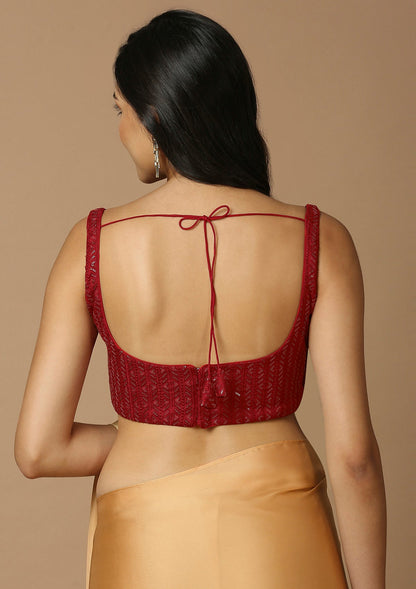 Maroon Silk Sleeveless Readymade Padded Blouse