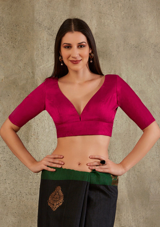 Pink Silk V Neck Readymade Blouse